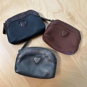 Brighton Small Zippered Coin Change Purse Lot Black Brown Silver Pebbled Heart